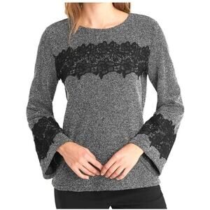 Karl Lagerfeld Black Lace Detailed Heathered Knit Top Womens Small